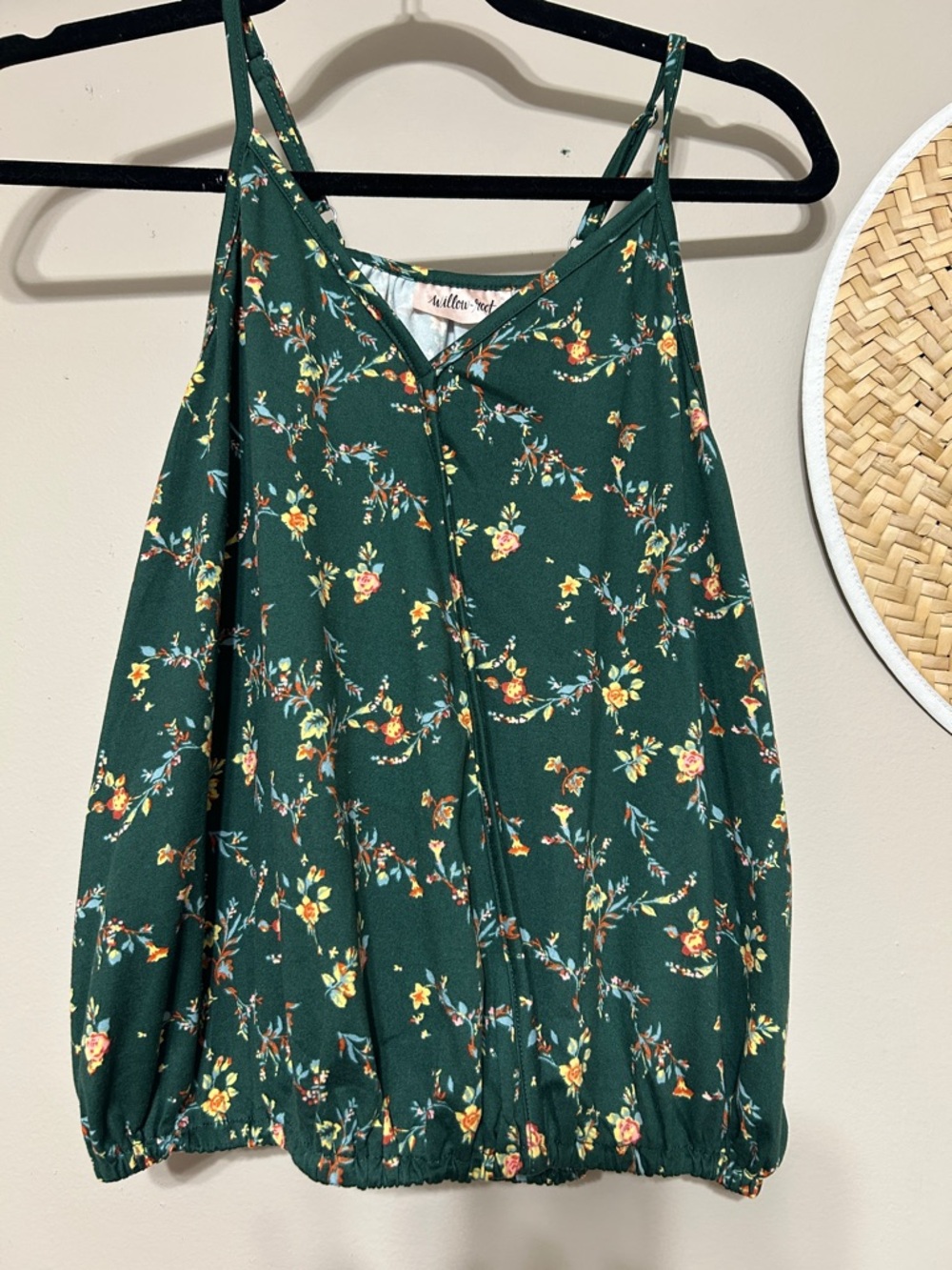 Willow & Root Dark Green Floral V-Neck Camisole